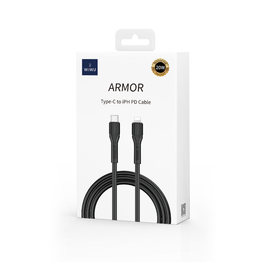Wiwu Armor Wİ-C005 Kablo Ucu Korumalı Tasarım 20W Hızlı Şarj Özellikli Type-C to Lightning PD Kablo 1M Beyaz