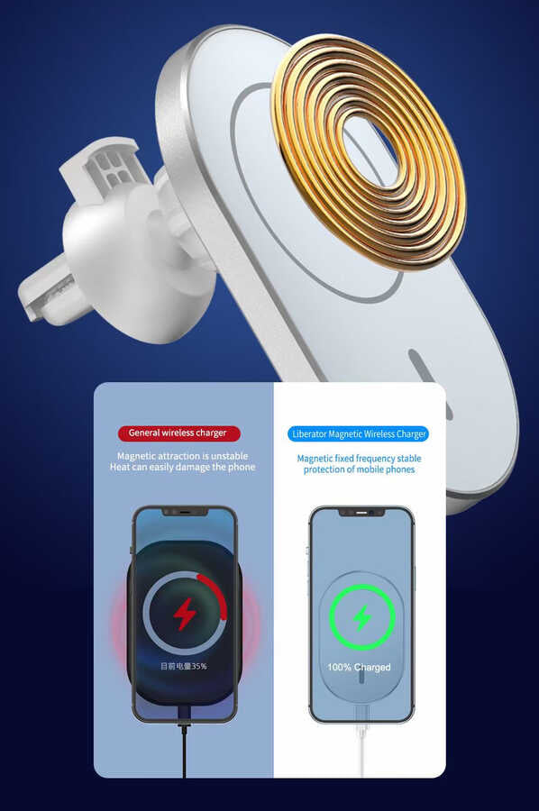 Wiwu CH-306 Magnetic Wireless Charging Car Mount Araç Telefon Tutucu Gümüş