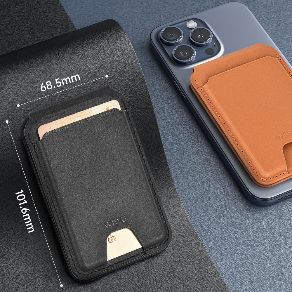 Wiwu MW-005 Magnetik Standlı Kartlık Qi Kablosuz Şarj Uyumlu FindMy Özellikli Mag Wallet Kahverengi