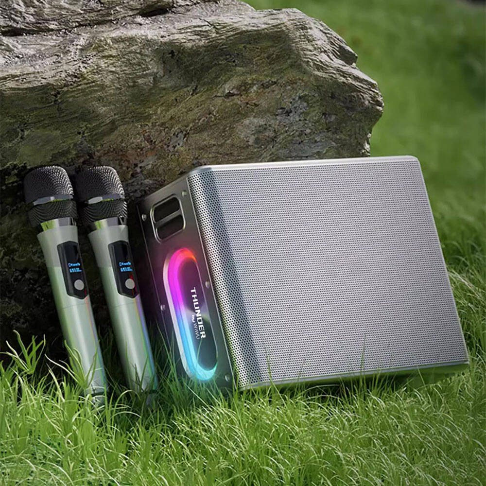 Wiwu P19 Thunder Bluetooth Speaker Hoparlör ve Karaoke Bluetooth Çift Mikrofon Gümüş