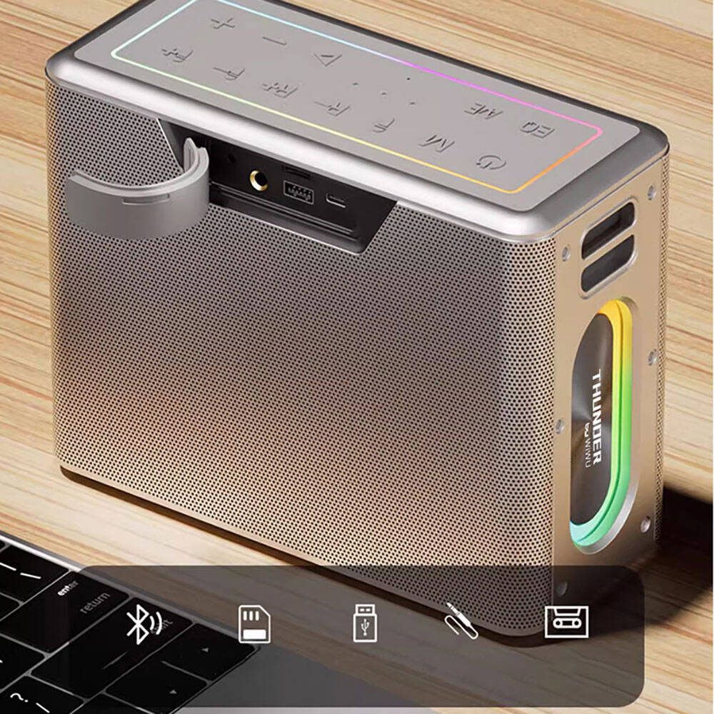 Wiwu P19 Thunder Bluetooth Speaker Hoparlör ve Karaoke Bluetooth Çift Mikrofon Gümüş