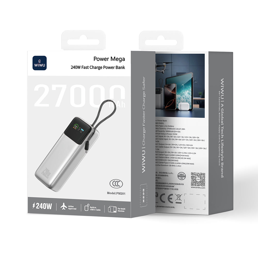 Wiwu PM-201 Power Mega Serisi Type-C Çıkışlı Taşınabilir Powerbank PD 240W 27000mAh