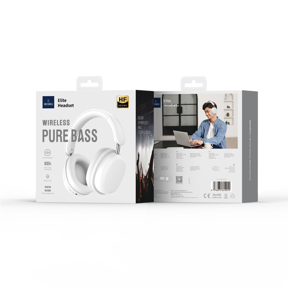 Wiwu TD-05 Elite Serisi Ayarlanabilir Katlanabilir Pure Bass Hi-Fi Kulak Üstü Bluetooth v5.3 Kulaklık Beyaz