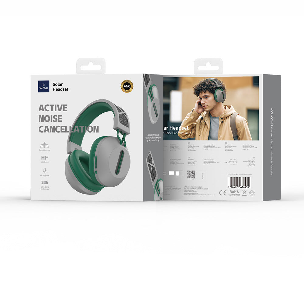 Wiwu TD-06 Solar Enerjili ANC Özellikli Çift Cihaz Destekli Ayarlanabilir Kulak Üstü Bluetooth v5.3 Kulaklık Siyah