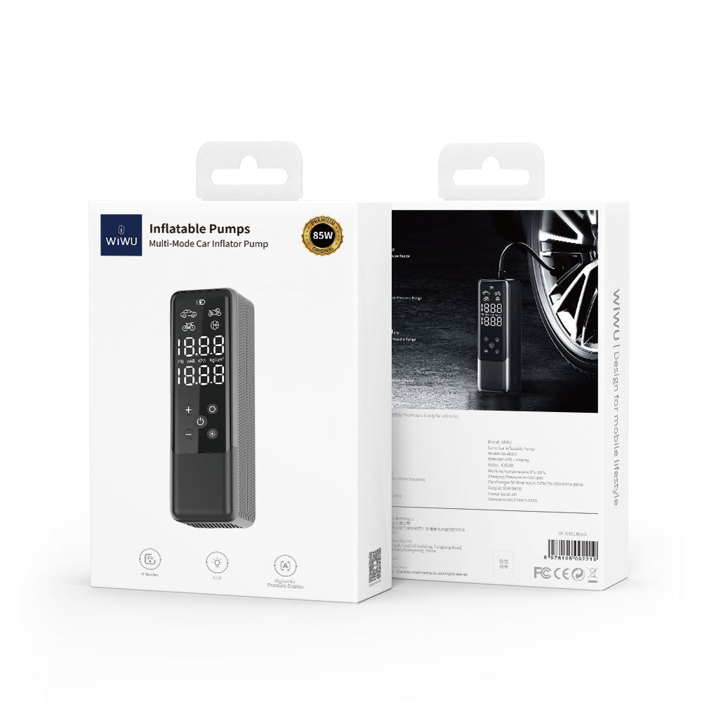 Wiwu Wi-Ai001 Oto Araç Lastik Şişirme Pompası Çok Modlu Dijital Ekranlı Araç Hava Kompresörü Siyah