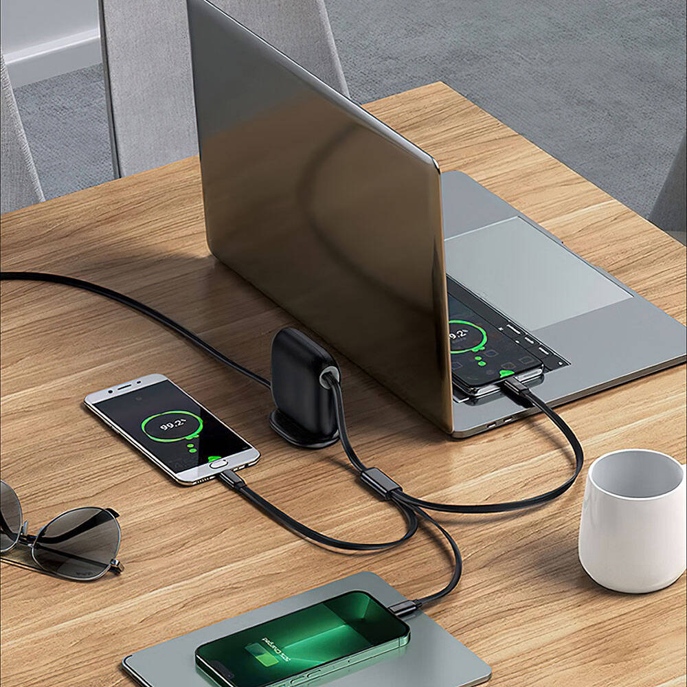 Wiwu Wi-C012 Masaüstü Düzenleyicili Type-C to C+L+M Hızlı Şarj Kablosu 1.2M Siyah