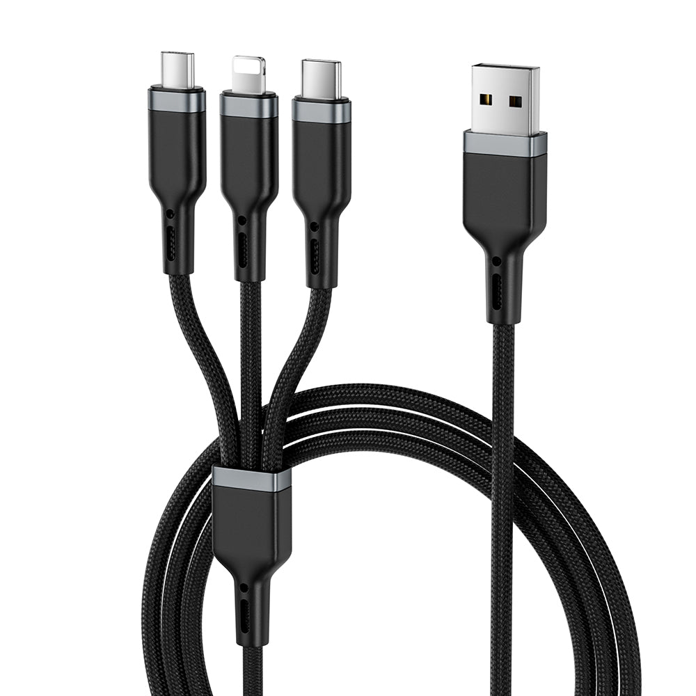 Wiwu Wi-C014 Platinum Serisi 3in1 USB-A to Lightning – Type-C – Micro Şarj ve Data Kablosu 3.1A 1.2m Siyah