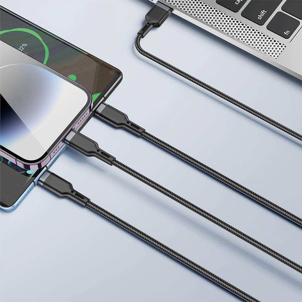 Wiwu Wi-C014 Platinum Serisi 3in1 USB-A to Lightning – Type-C – Micro Şarj ve Data Kablosu 3.1A 1.2m Siyah