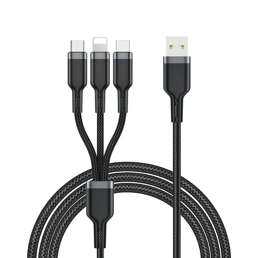 Wiwu Wi-C014 Platinum Serisi 3in1 USB-A to Lightning – Type-C – Micro Şarj ve Data Kablosu 3.1A 1.2m Siyah