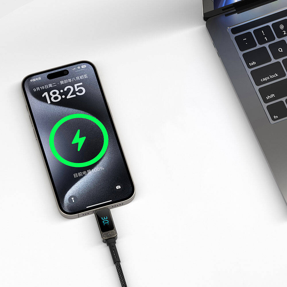 Wiwu Wi-C038 Titan Serisi Lightning to Type-C PD 30W LED Dijital Göstergeli Şarj ve Data Kablosu 1.2M Krem