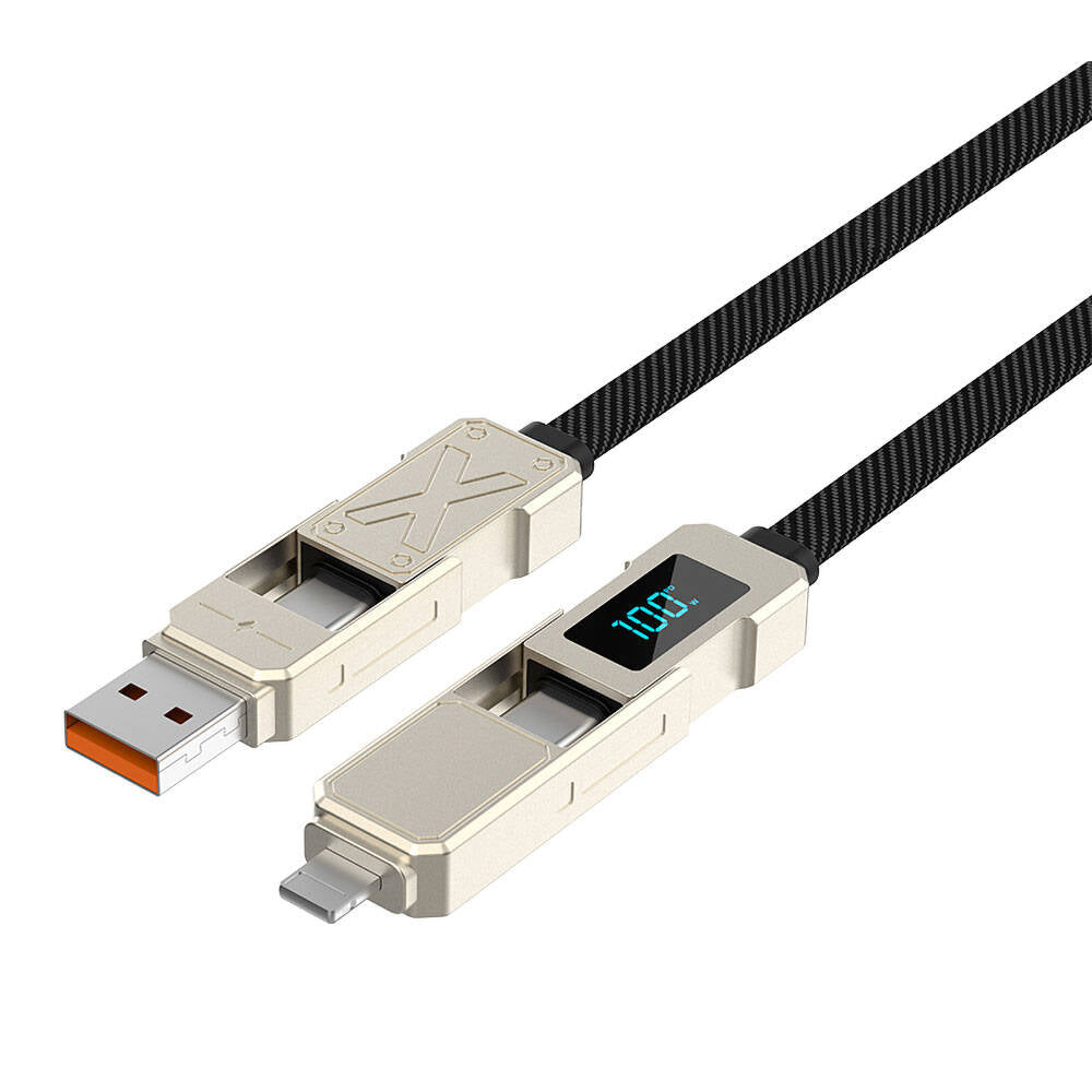 Wiwu Wi-C039 Titan Serisi 4in1 A+C to C+L LED Dijital Göstergeli Şarj ve Data Kablosu 15cm Titanyum