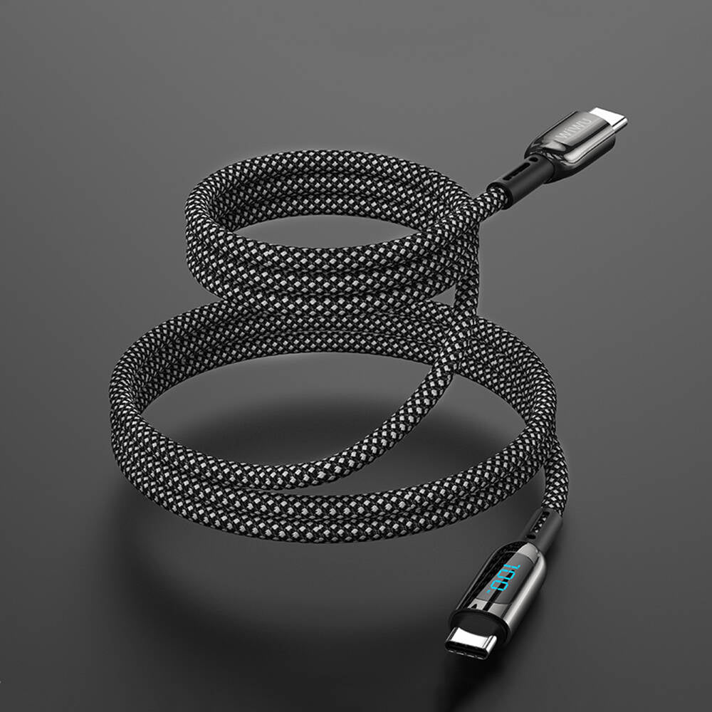 Wiwu Wi-C041 MagQ Çinko Alaşımlı Type-C to Type-C Hızlı Şarj Özellikli Data ve Şarj Kablosu 100W Siyah