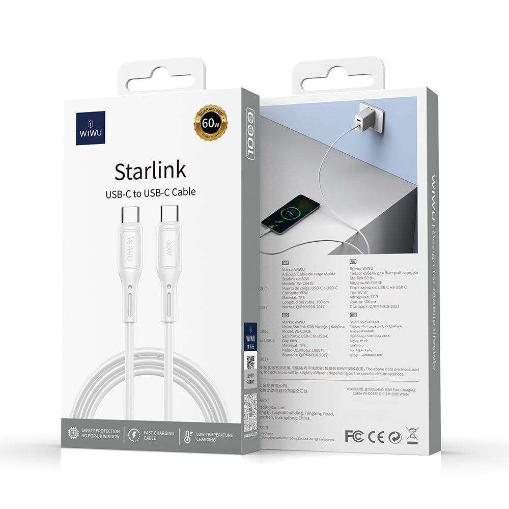 Wiwu Wi-C043E Starlink Serisi Type-C to Type-C Hızlı Şarj Özellikli Data ve Şarj Kablosu 60W 1M Siyah