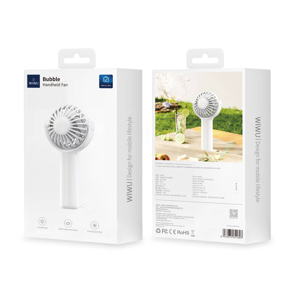 Wiwu Wi-FS08 Bubble Serisi Stand Olabilen Askılıklı Portatif Mini Vantilatör Soğutucu El Fanı Beyaz
