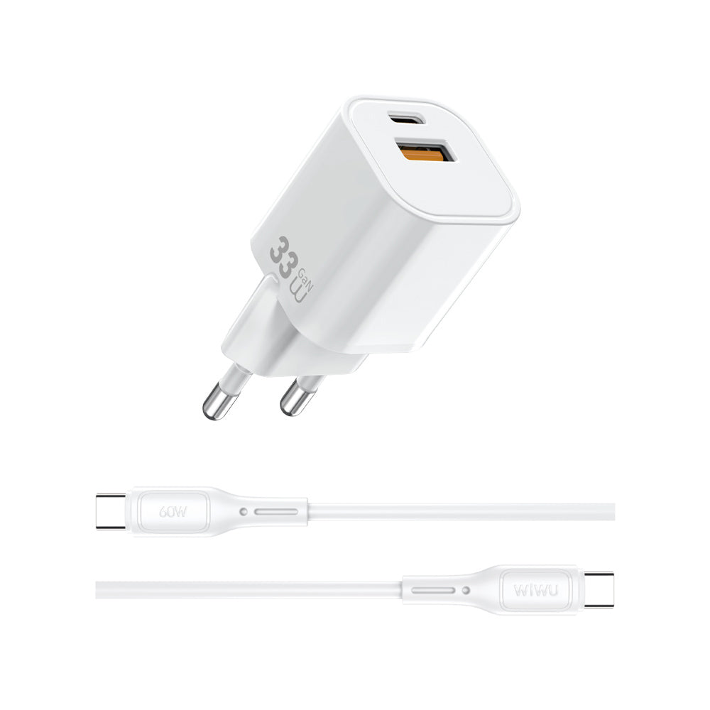 Wiwu Wi-G018 Cube Serisi Type-C to Type-C GaN Tech PD Hızlı Şarj Özellikli Kablolu Şarj Seti 33W Beyaz