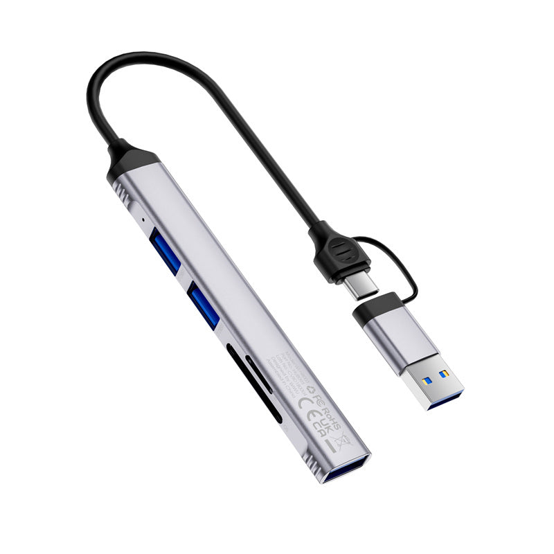 Wiwu Wi-HB003 Zolo Serisi USB3.0 + USB2.0 + SD/TF Bağlantılı Type-C USB-A 5in1 Hub Gri