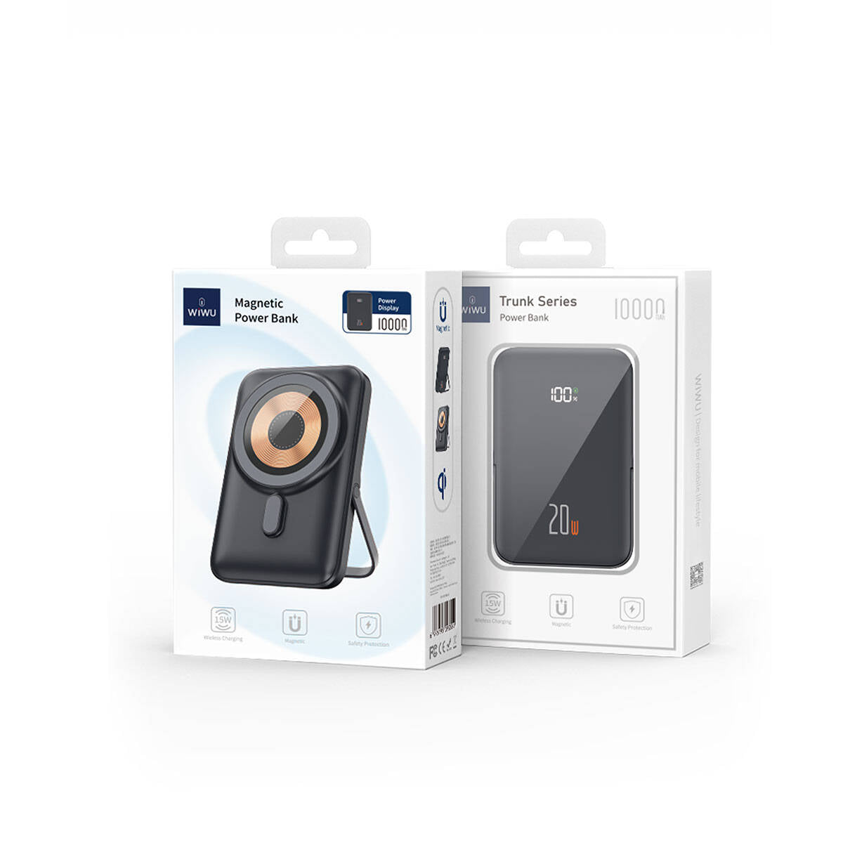 Wiwu Wi-P009 LED Ekranlı Standlı Kablosuz Şarj Özellikli Taşınabilir Powerbank 10000mAh 20W Siyah