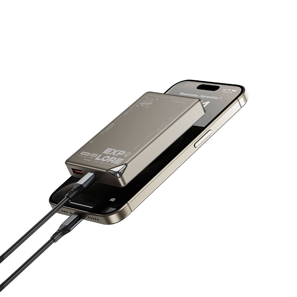 Wiwu Wi-P020 Ultra-Thin Explore Serisi Led Göstergeli Wireless Magsafe Powerbank 15W 10000mAh Titanyum-Gold
