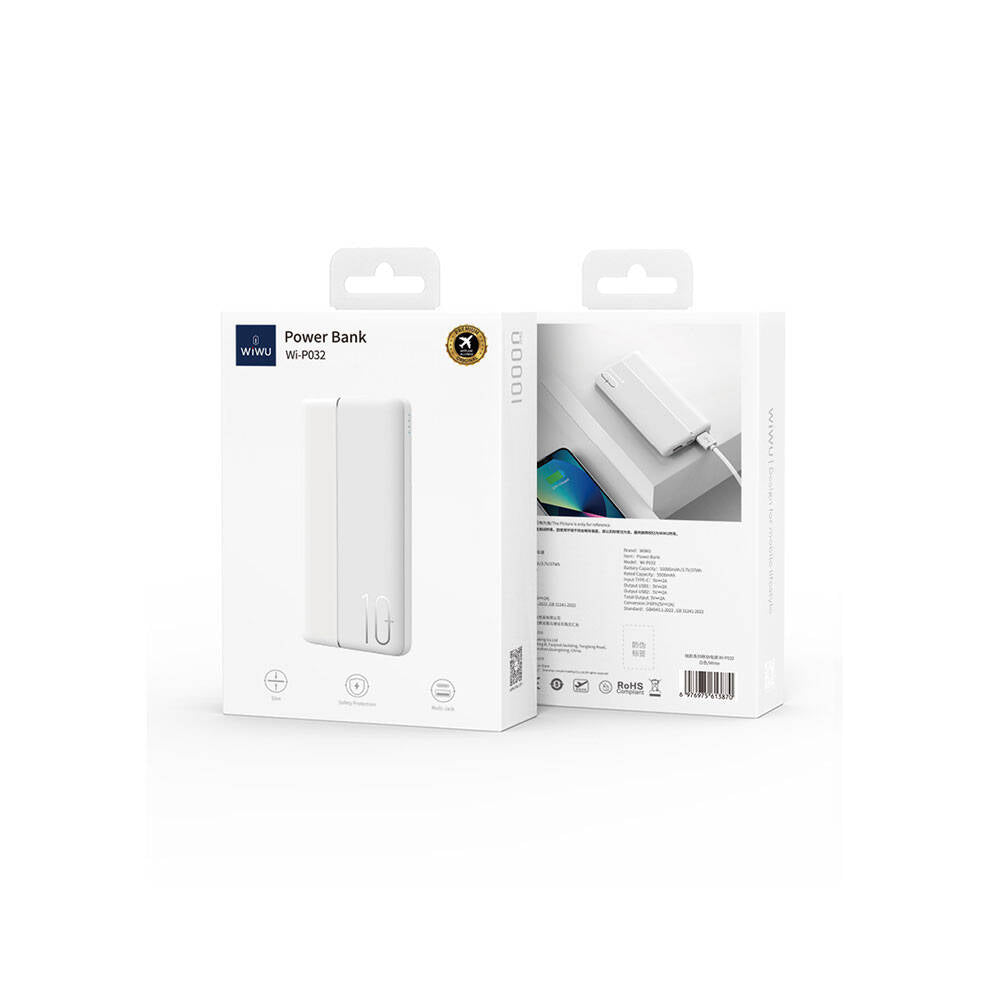 Wiwu Wi-P032 Dual USB-A ve Type-C PD LED Işık Göstergeli Taşınabilir Powerbank 10000mAh Siyah