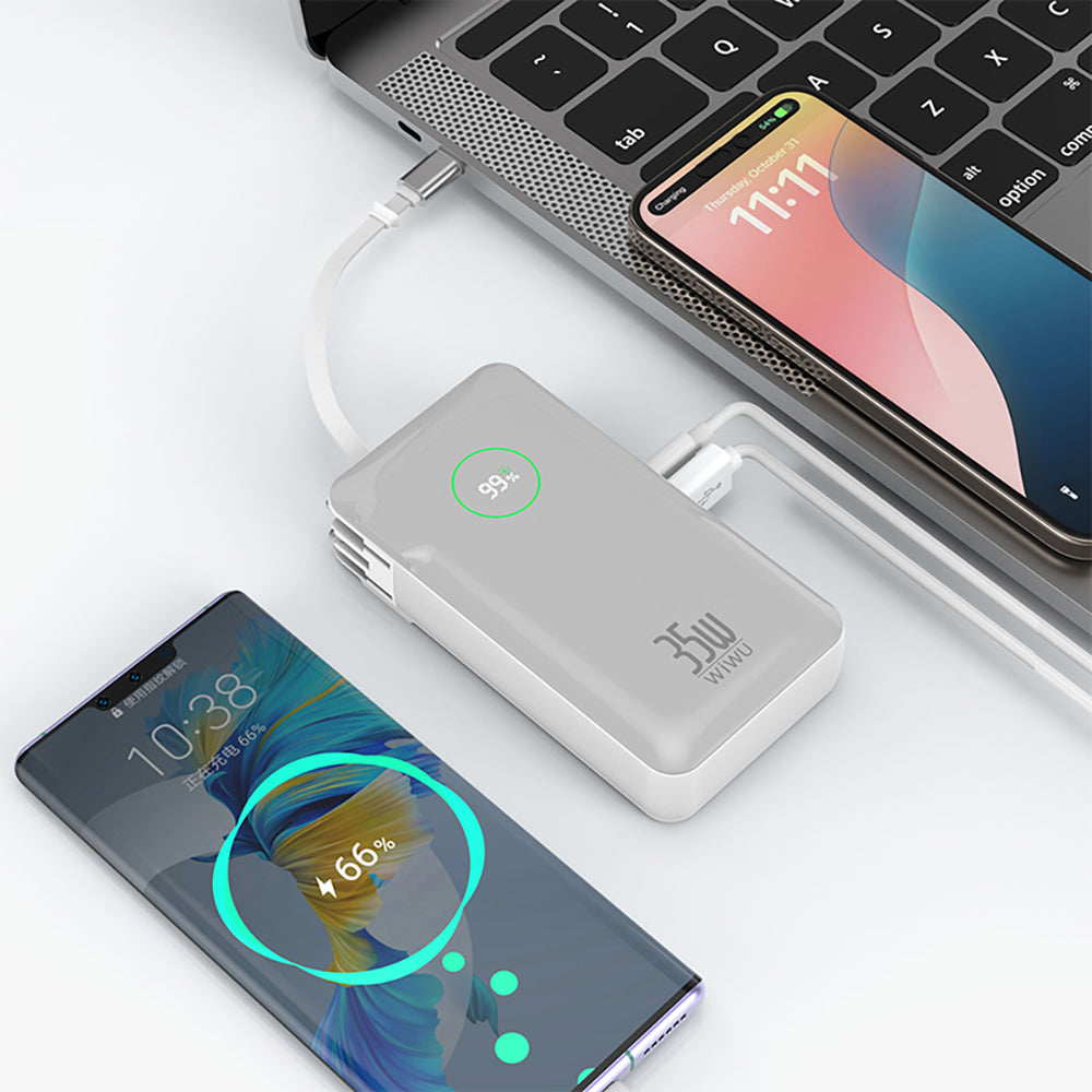 Wiwu Wi-P049 Noble Serisi Type-C Kablolu Dijital LED Göstergeli Powerbank PD 35W 10000mAh Siyah