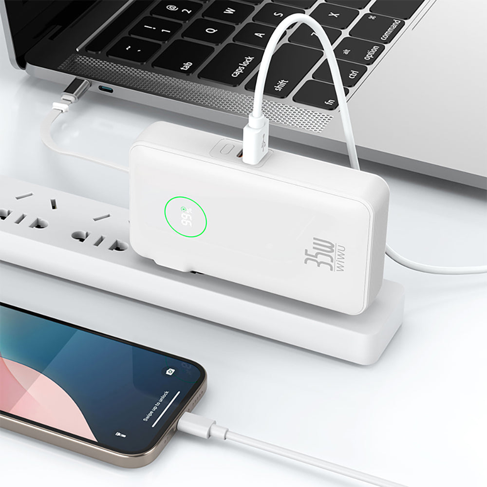 Wiwu Wi-P049 Noble Serisi Type-C Kablolu Dijital LED Göstergeli Powerbank PD 35W 10000mAh Siyah