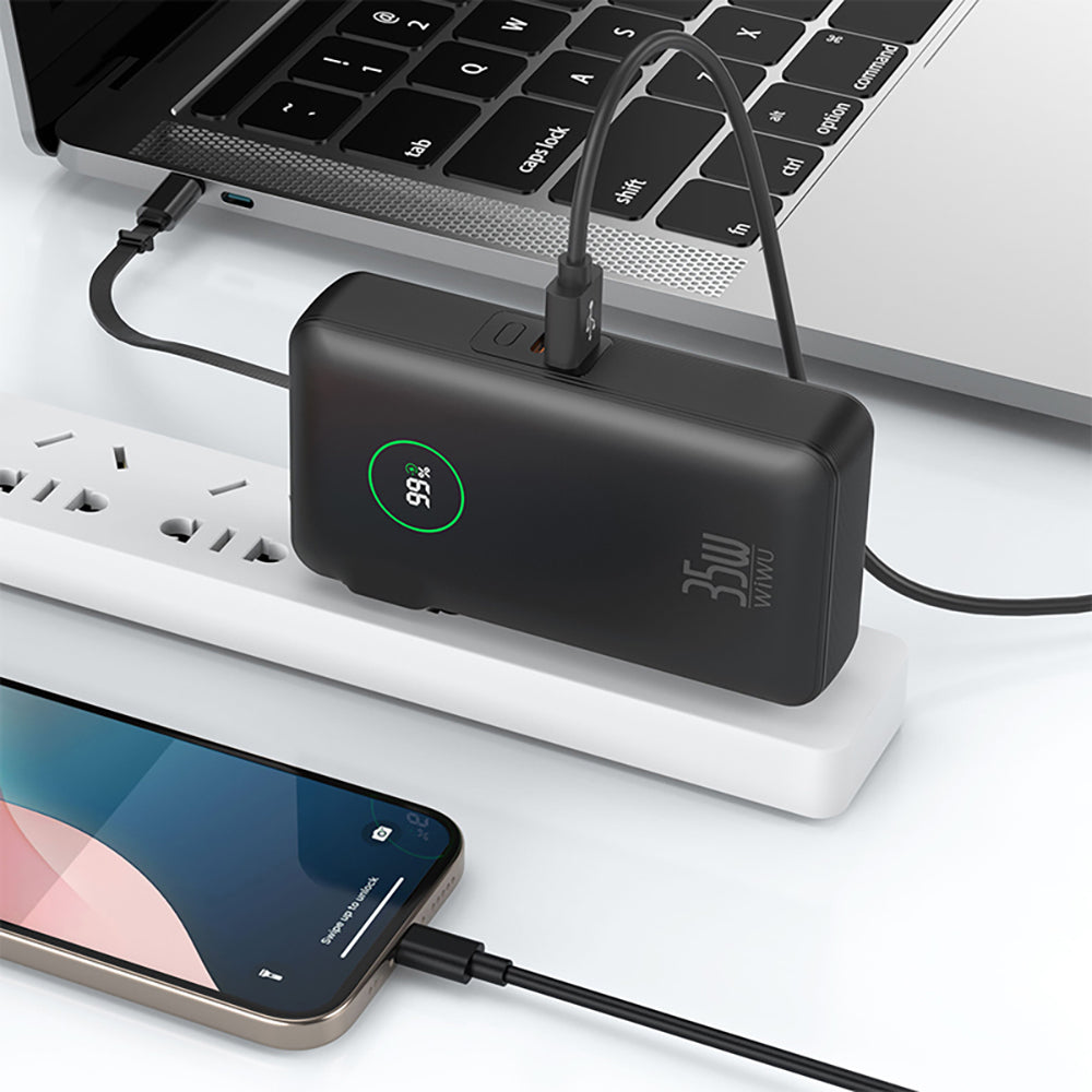 Wiwu Wi-P049 Noble Serisi Type-C Kablolu Dijital LED Göstergeli Powerbank PD 35W 10000mAh Siyah