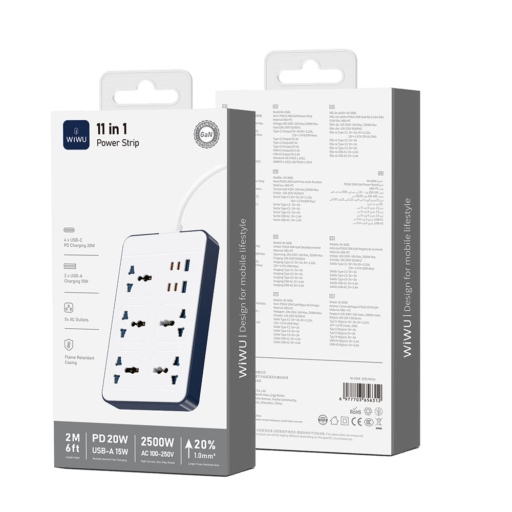 Wiwu Wi-S006 20W GaN Tech Power Strip 11 in 1 Çoklu Priz Beyaz