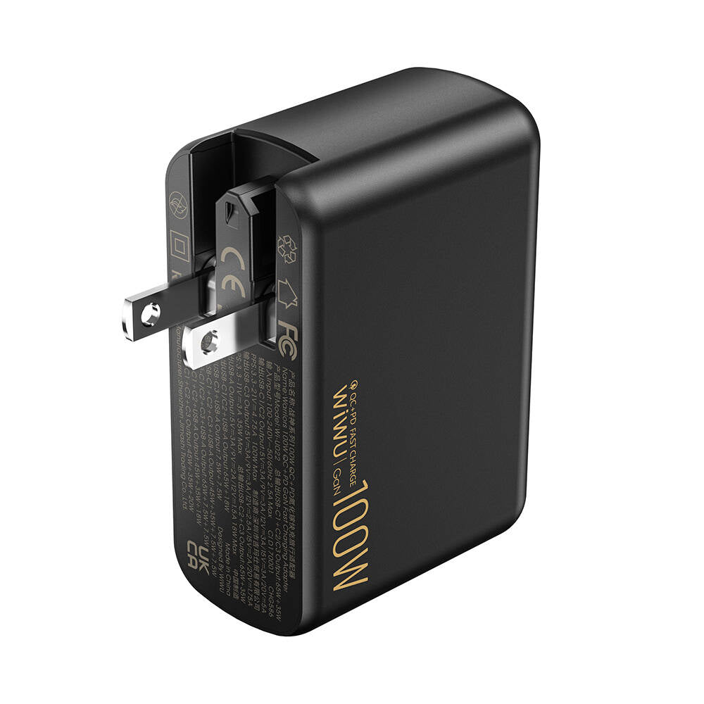 Wiwu Wi-U022W Warrior Serisi GaN Teknolojili 100W QC+PD Universal Hızlı Şarj Başlığı Siyah
