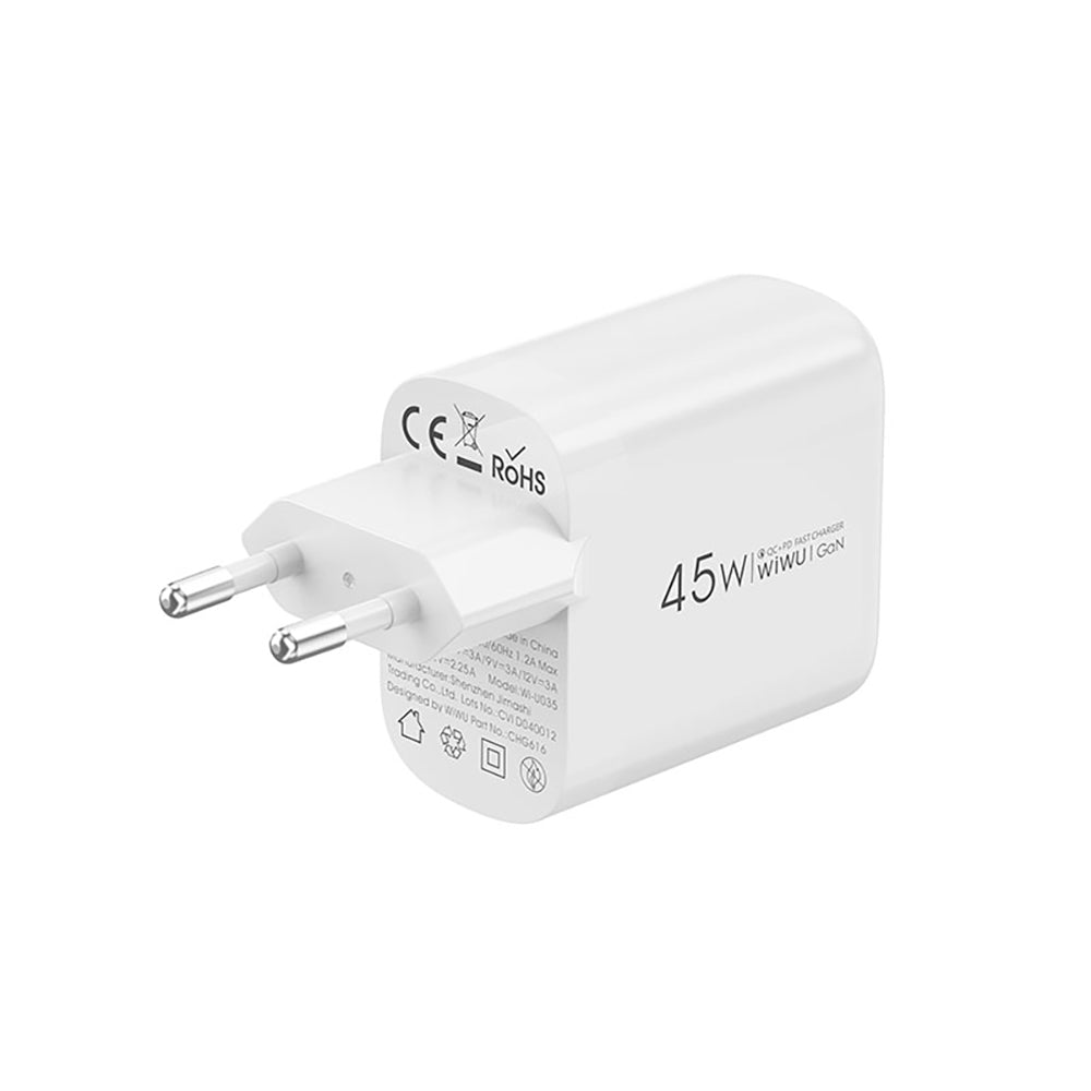Wiwu Wi-U035 GaN Tech PD Hızlı Şarj Özellikli QC 3.0 Şarj Başlığı 45W Beyaz