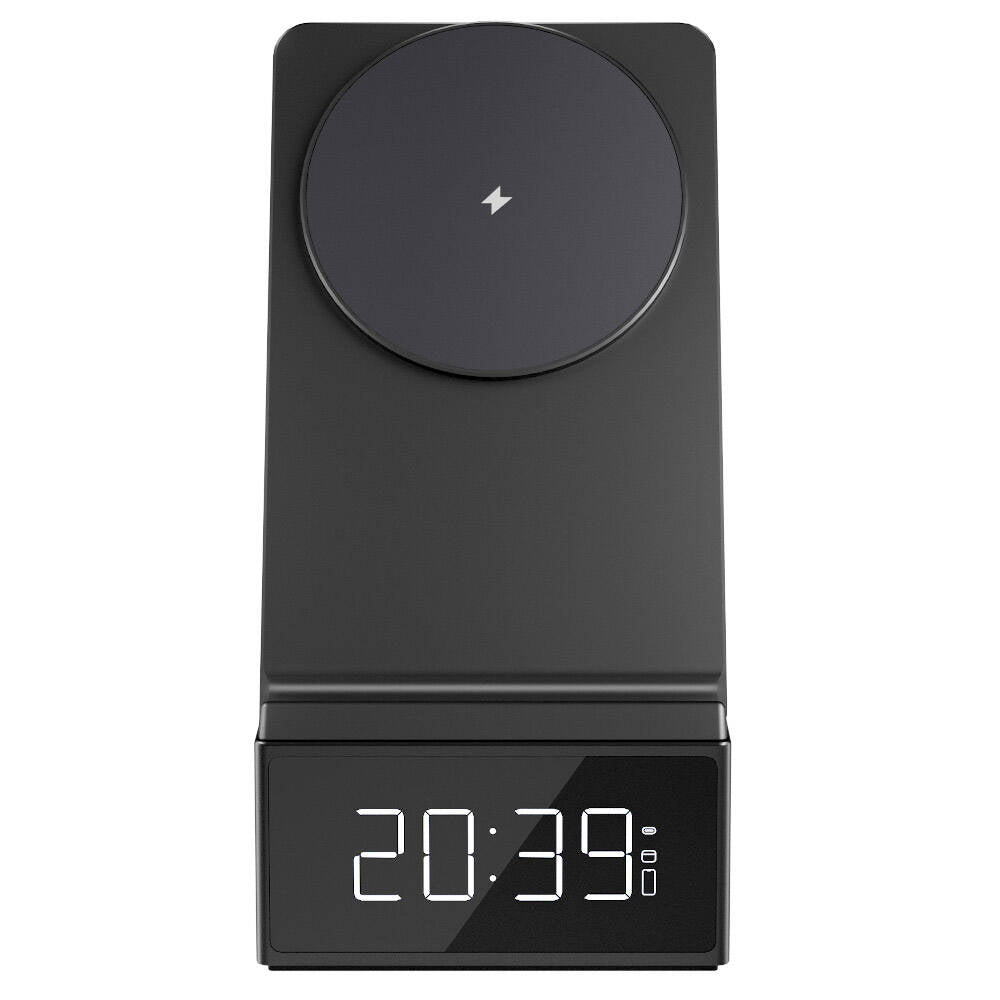 Wiwu Wi-W011 Platinum 3in1 Dijital Saatli ve Alarmlı Hızlı Şarj Özellikli Magnetik Kablosuz Şarj Standı Siyah