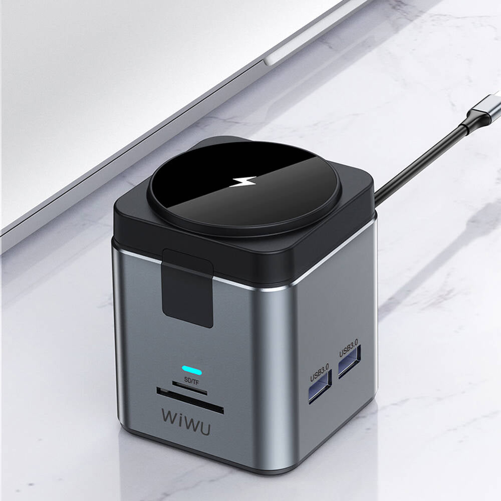 Wiwu Wi-W025 9in1 Magsafe Şarj Özellikli Type-C Hub PD 100W USB 3.0 SD/TF HDMI RJ45 Gri