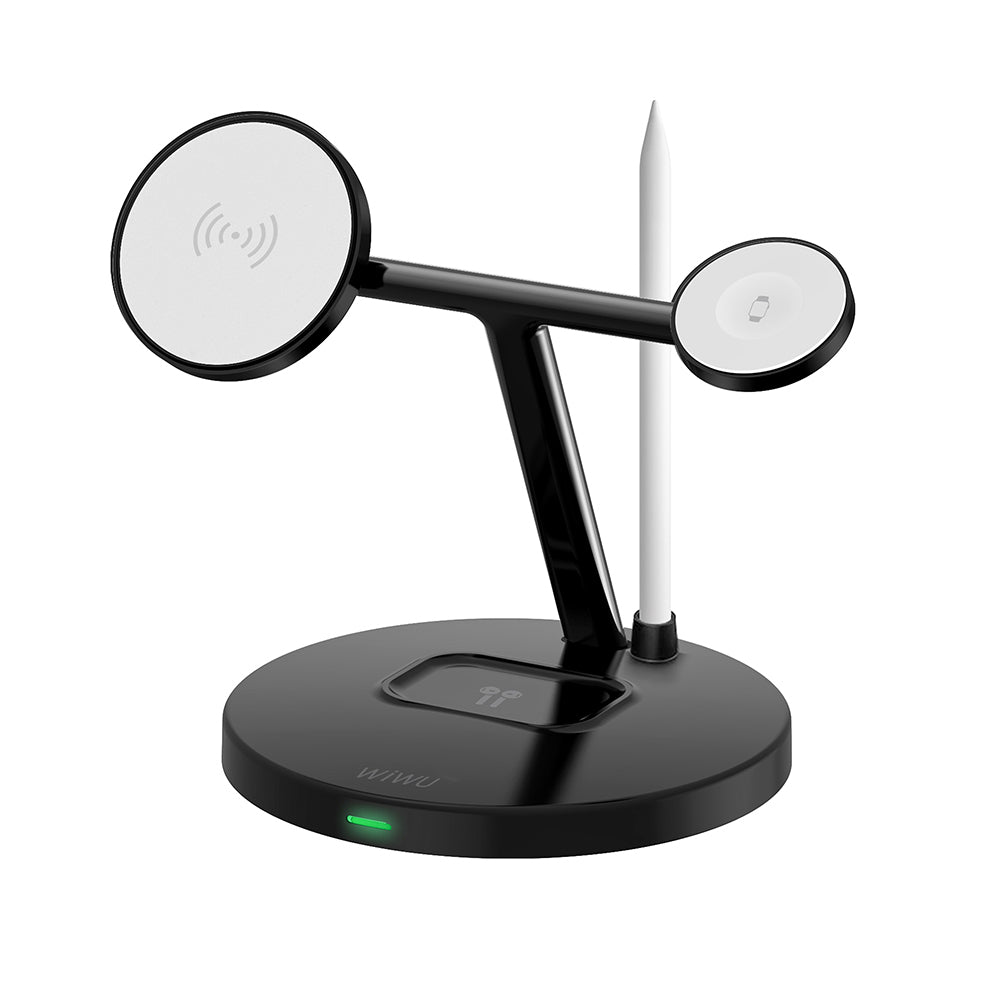 Wiwu Wi-W032 4 in 1 Magnetik Hızlı Şarj Özellikli Kablosuz Şarj Standı 15W Siyah