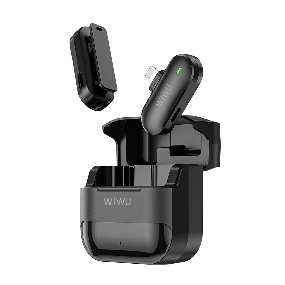 Wiwu Wi-WM001 Lightning Şarj Portlu Kablosuz Yaka Mikrofonu Siyah