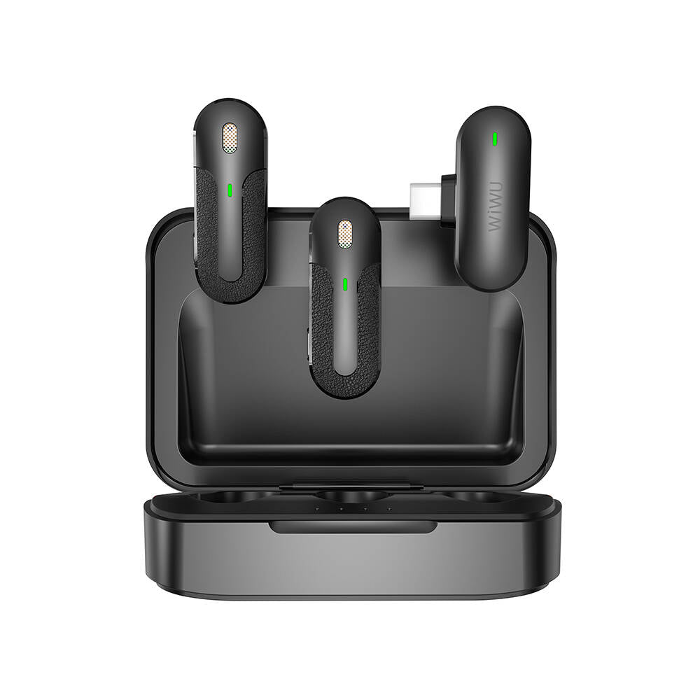 Wiwu Wi-WM002 Type-C Şarj Portlu Kablosuz Yaka Mikrofonu Siyah