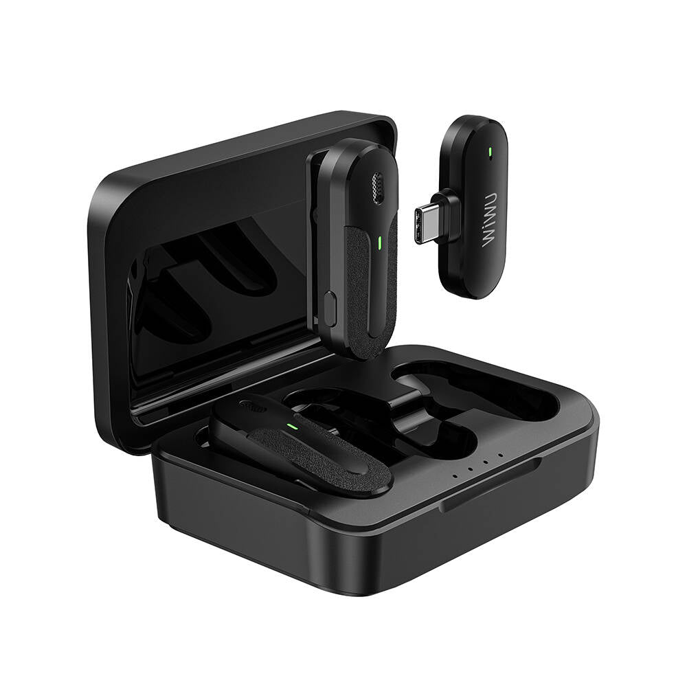 Wiwu Wi-WM002 Type-C Şarj Portlu Kablosuz Yaka Mikrofonu Siyah