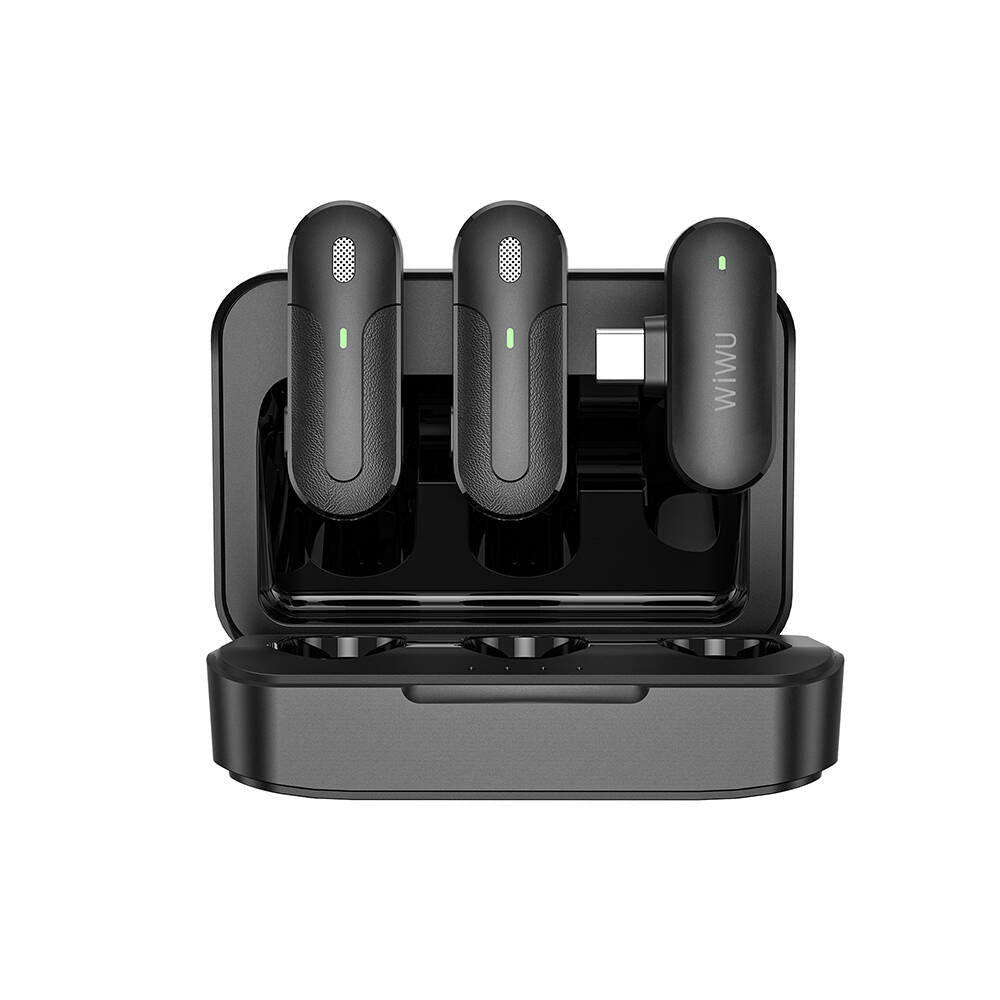 Wiwu Wi-WM002 Type-C Şarj Portlu Kablosuz Yaka Mikrofonu Siyah