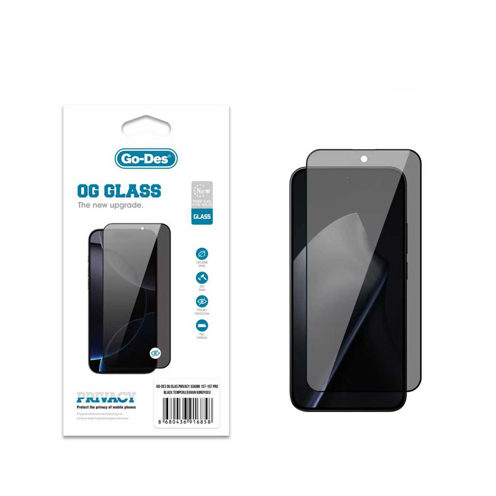 Xiaomi 15T Pro Go Des OG Glass Privacy Antistatik Temperli Cam Ekran Koruyucu