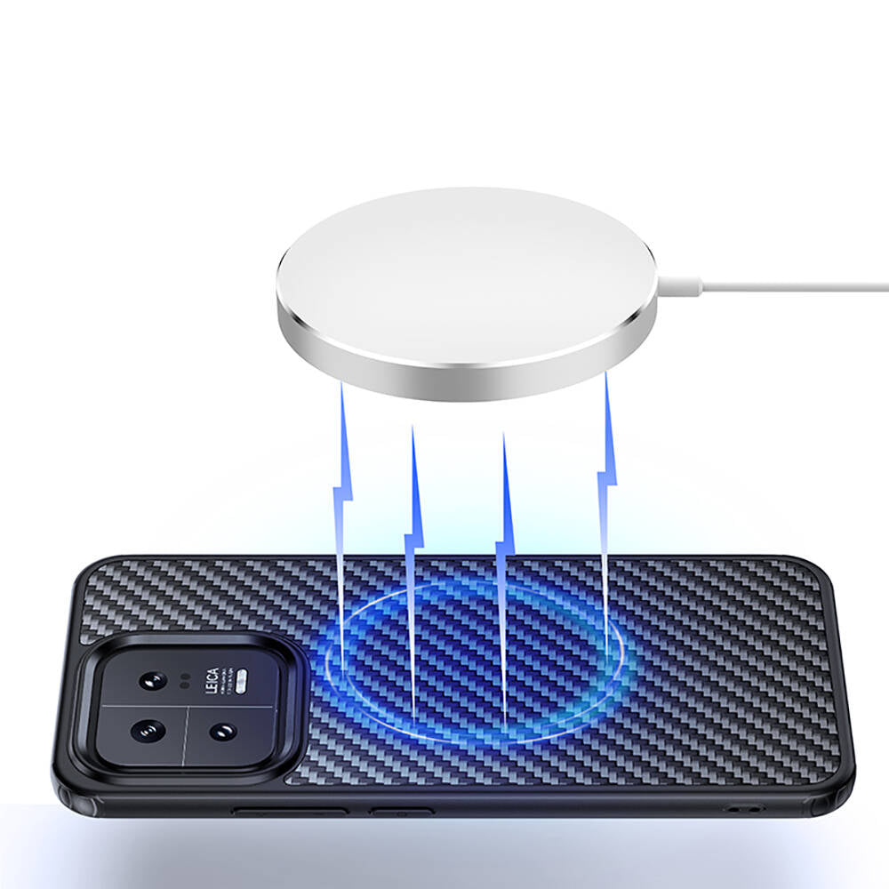 Xiaomi Mi 13 Kılıf Aramid Karbon Fiber Magsafe Özellikli Wlons Radison Kılıf Siyah