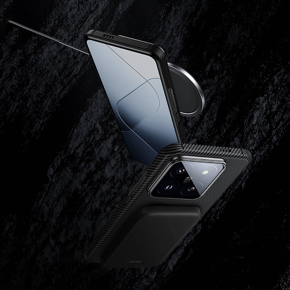 Xiaomi Mi 14 Kılıf Magsafe Özellikli Karbon Fiber Benks Essential ArmorAir 600D Kevlar Kılıf Siyah