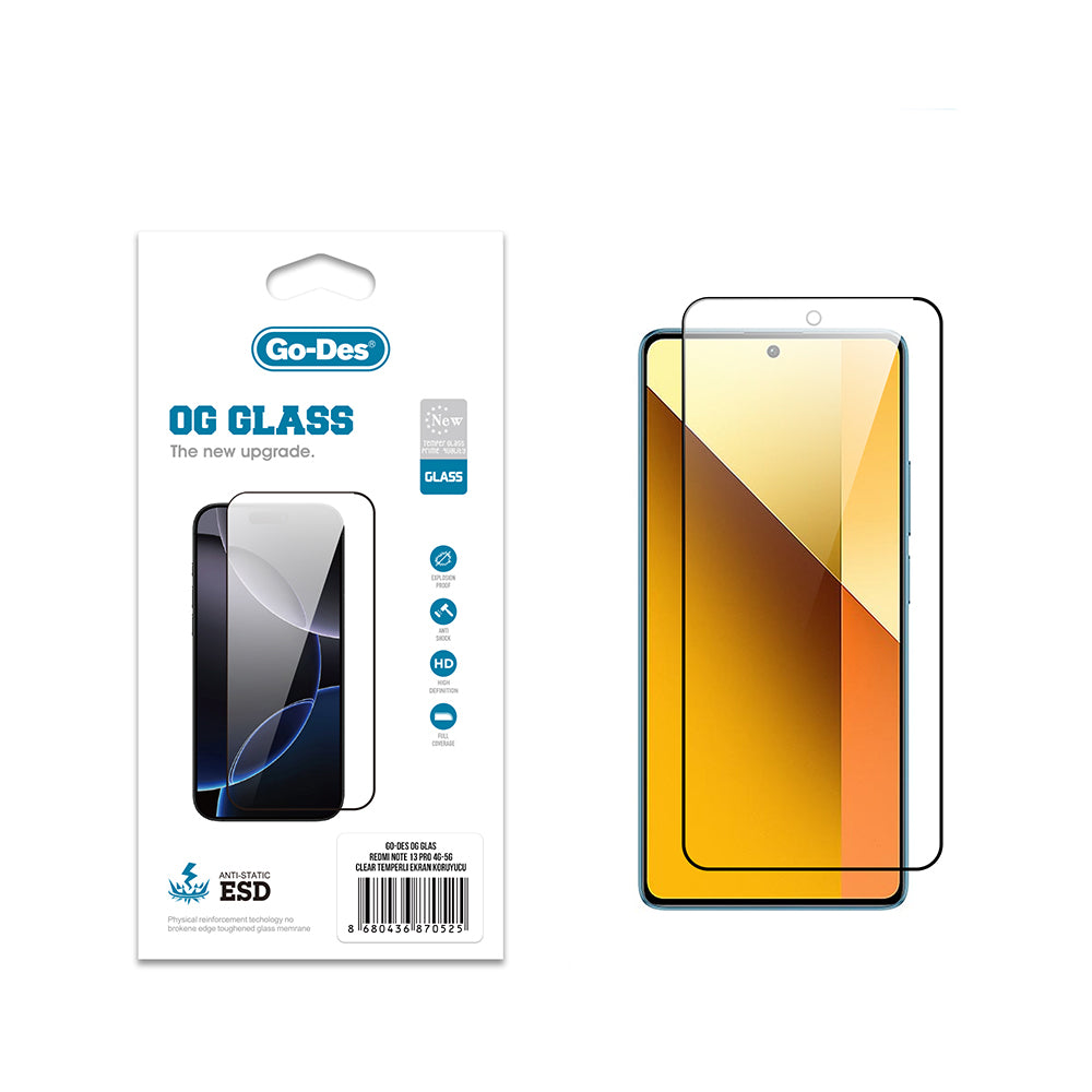 Xiaomi Redmi Note 13 Pro 4G Go Des OG Glass Antistatik Temperli Cam Ekran Koruyucu