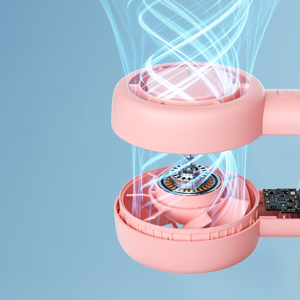 Aecooly PB01 İç Spiralli Çift Halka Hava Akışı Teknolojili 5 Kademeli Portatif Soğutucu El Fanı Pembe