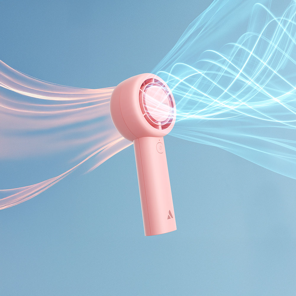 Aecooly PB01 İç Spiralli Çift Halka Hava Akışı Teknolojili 5 Kademeli Portatif Soğutucu El Fanı Pembe