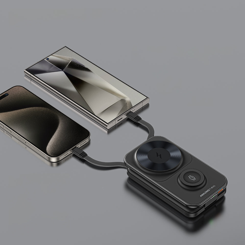 Amazingthing Thunder Pro Mag 6in1 PD22.5W Katlanabilir Standlı Kablosuz Powerbank 8000mAh Siyah