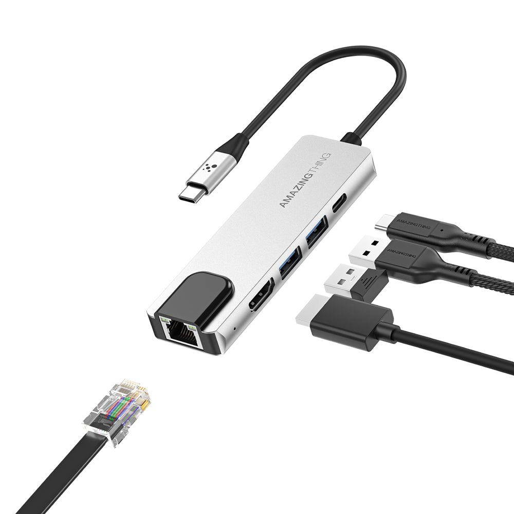 Amazingthing Thunder Pro RJ45 Type-c to HDTV 5 in 1 4K 60Hz Ethernet Dönüştürücü Adaptör