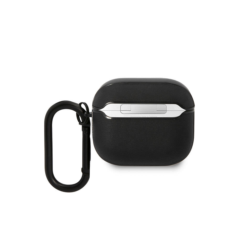 Airpods 3.Nesil Kılıf BMW Orjinal Lisanslı PU Deri Mavi Beyaz Çizgili Metal Logolu Kılıf Siyah