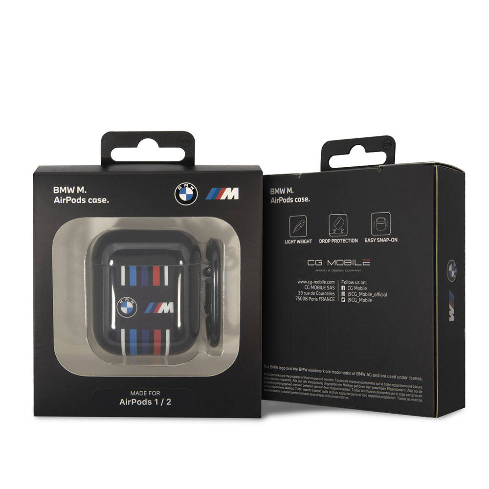Airpods Kılıf BMW Orjinal Lisanslı Çoklu Renkli Çizgili Çift IMD Baskı Logolu Kılıf Siyah