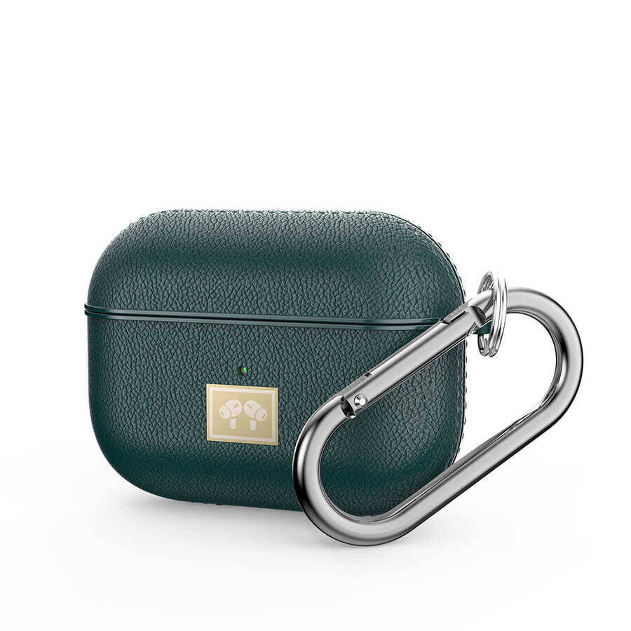 Airpods Pro 2 Kılıf Deri Görünümlü Askı Aparatlı Wlons Kılıf Koyu Yeşil