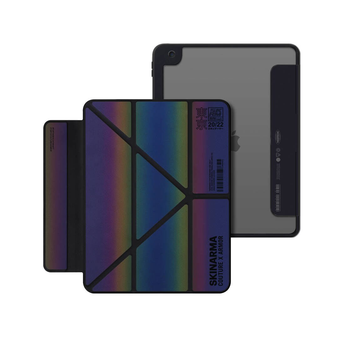 iPad 10.2 2021 (9.Nesil) Kılıf SkinArma Holografik Tasarımlı Standlı Deri Görünümlü Kira Kobai Kılıf Colorful