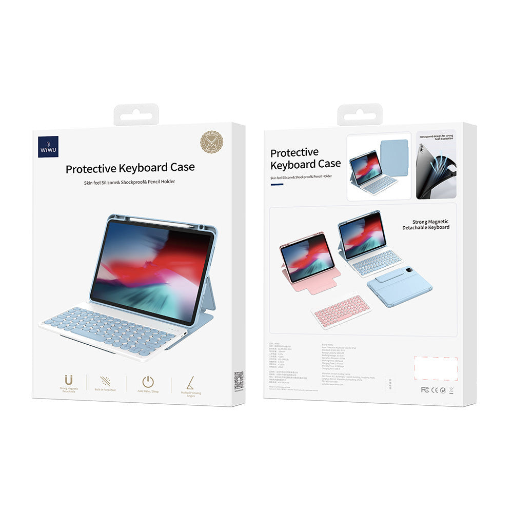 iPad 10.9 2022 (10.Nesil) Wiwu Protective Gizli Kalem Bölmeli Klavyeli Kılıf Mavi