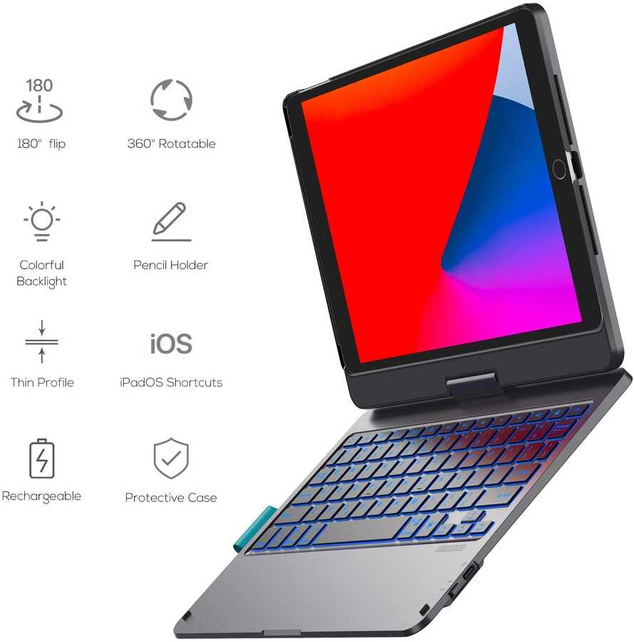 iPad Air 10.9 2020 (4.Nesil) Wiwu Waltz Rotating Keyboard Kablosuz Dönebilen Klavye Siyah